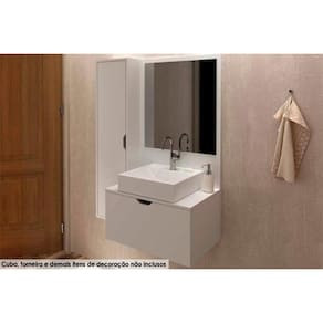 Balcão p/ Banheiro Suspenso c/ Cuba 90cm e Espelho BN3604 Branco - Tecno Mobili