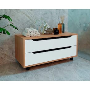 Balcão p/ Banheiro c/ Rodizio BN3643 s/ Cuba c/ 2 Gavetas 80cm Amêndoa/Branco - Tecno Mobili