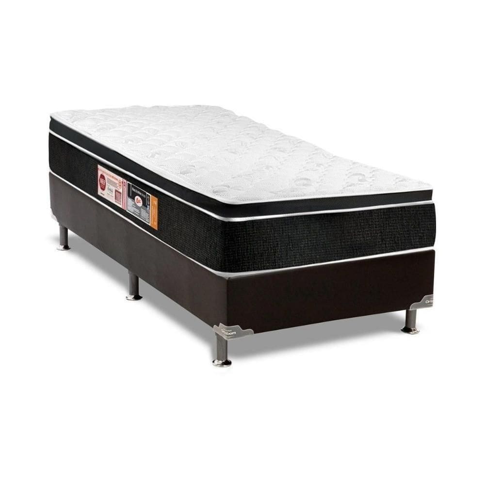 Cama Box Solteiro: Colchão Espuma D33 Castor Black E White Double Face + Base Black(88X188)