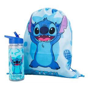 Garrafa Plástico 450ml Com Mochila Tipo saco Stitch Abacaxi -Disney
