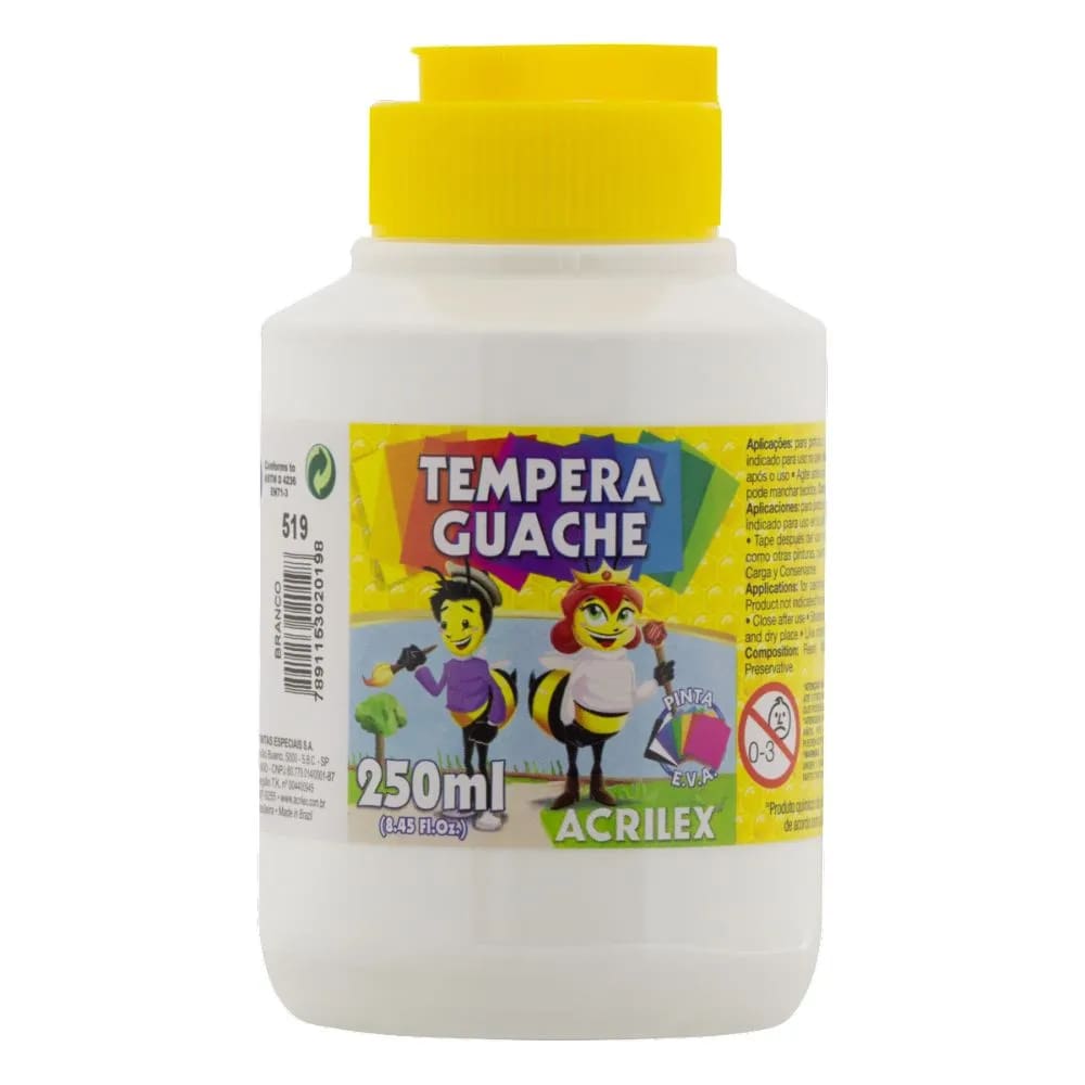Tinta Tempera Guache 250ml Branco 519 Acrilex