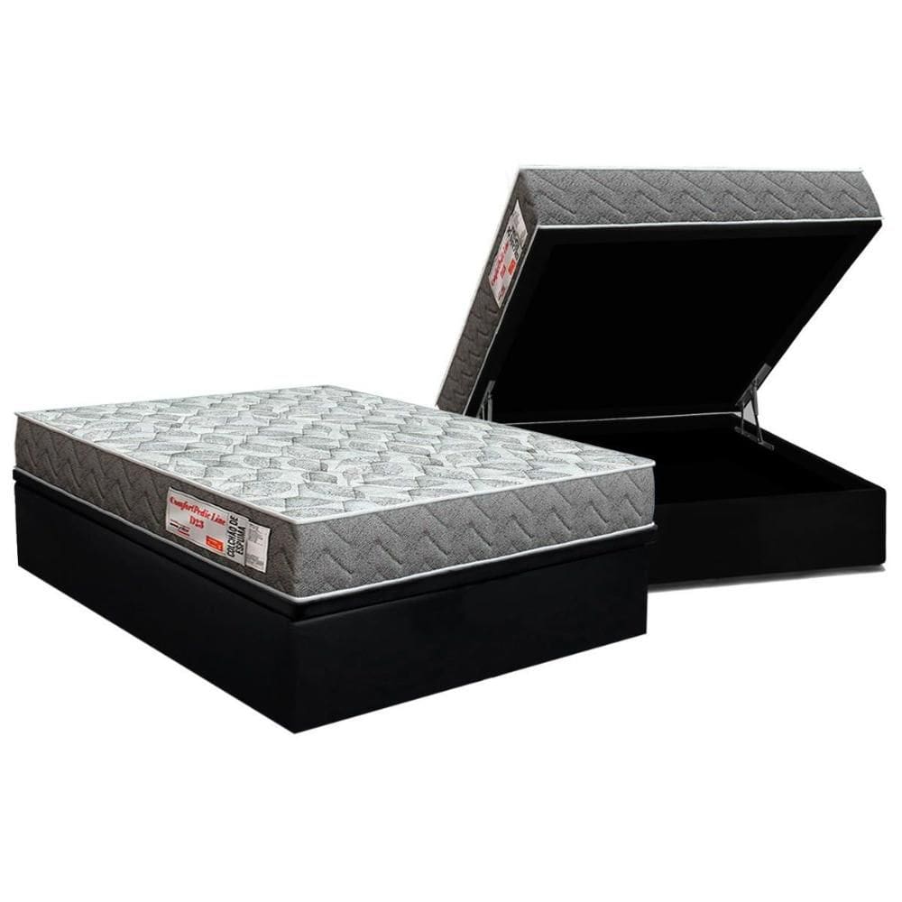 Conjunto Box Baú Casal: Colchão Espuma Orthoflex D23 ComfortPedic + Base CRC Suede Black (138x188)
