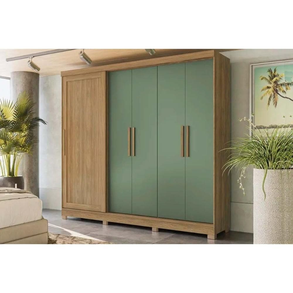 Guarda Roupa 5 Portas e 4 Gavetas c/ Pés CB03N564 Nogueira/Verde - Kappesberg
