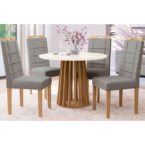 Conjunto: Mesa Sala Jantar Lavanda Tampo Madeirado c/ Vidro 105x105cm e 4 Cadeiras 2CAD150 Nogueira/Off White/Vidro Off White - Eucalipto - Kappesberg