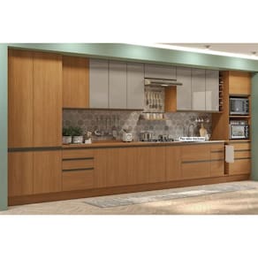 Cozinha Modulada Completa Maxxi 17 Peças (4Aéreos+5Balcões+2Paneleiros+1TorreQuente+5Complementos) C17P86 Canela - Kappesberg