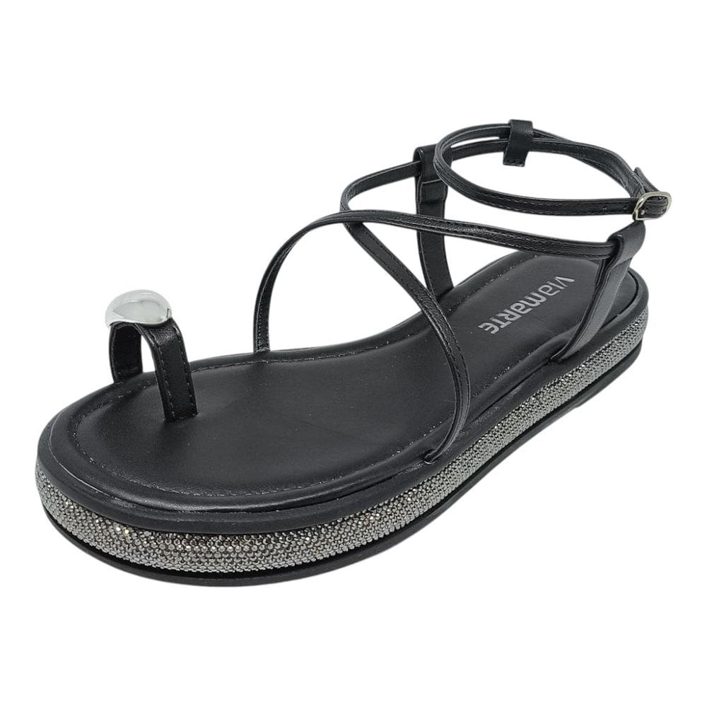 Sandália Feminina Flatform Brilho Strass Estilo Via Marte