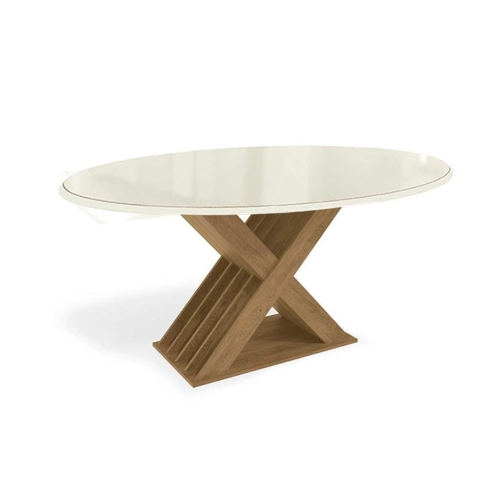 Mesa p/ Cozinha Graviola c/ Tampo Madeirado c/ Vidro 180x105cm Freijó/Off White - Kappesberg