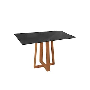 Mesa p/ Cozinha Elma Madeira Maciça c/ Tampo Madeirado c/ Vidro 80x120cm Carvalho/Preto fosco/Vidro preto - Kappesberg