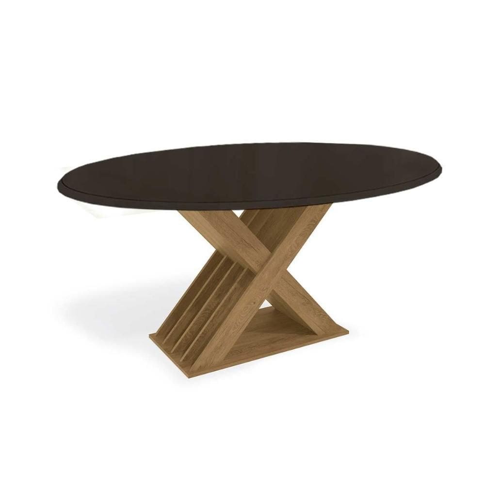 Mesa p/ Cozinha Graviola c/ Tampo Madeirado c/ Vidro 180x105cm Freijó/Preto Fosco - Kappesberg