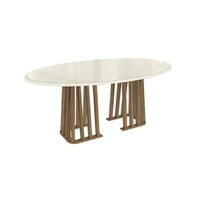 Mesa p/ Cozinha Alteia c/ Tampo Madeirado c/ Vidro 180x105cm Nogueira/Off White - Kappesberg