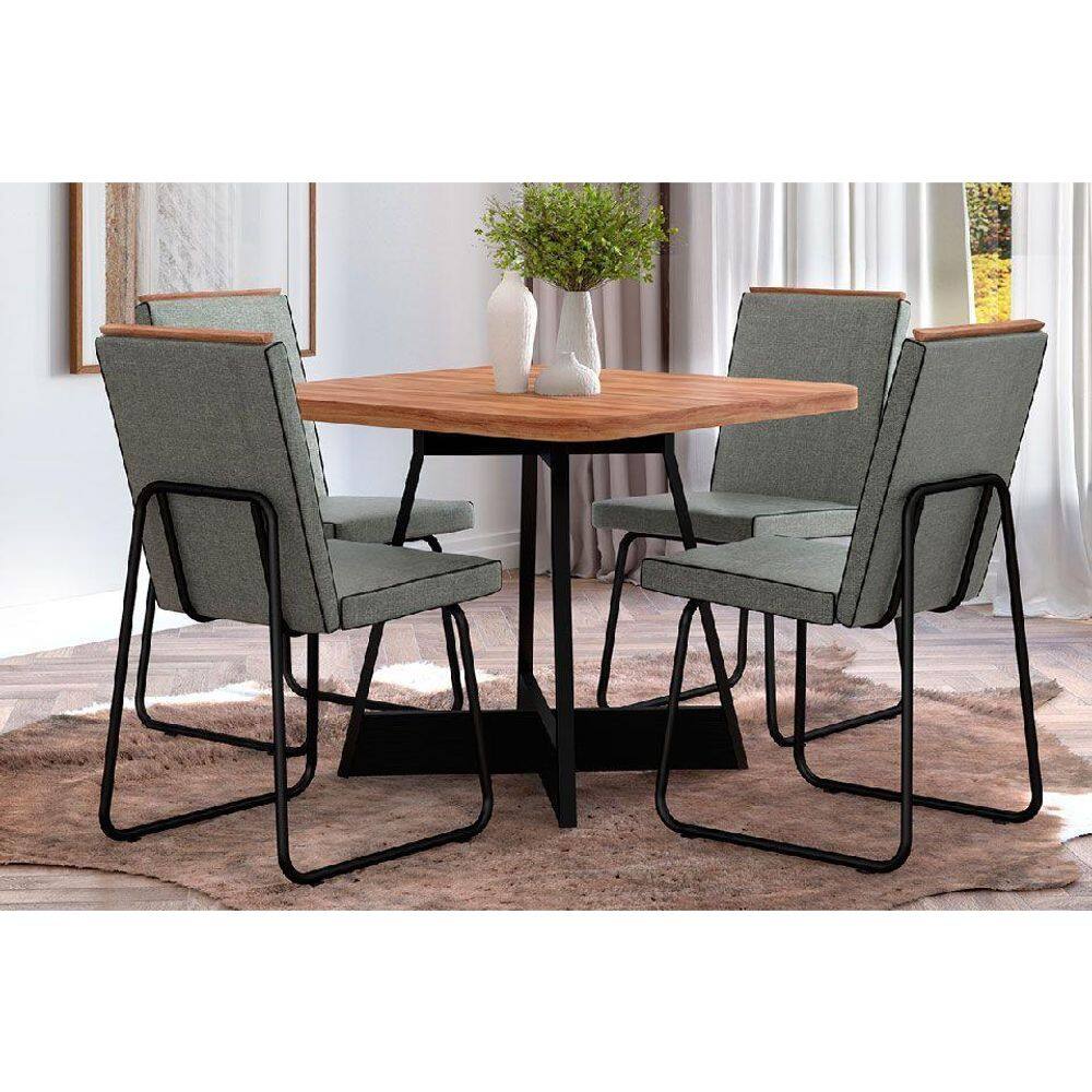 Conjunto: Mesa Sala Jantar Átria 1593 Aço c/ Tampo Madeirado 90x90cm e 4 Cadeiras Lira Preto/Nogal - Preto/Grafite - Preto - Carraro