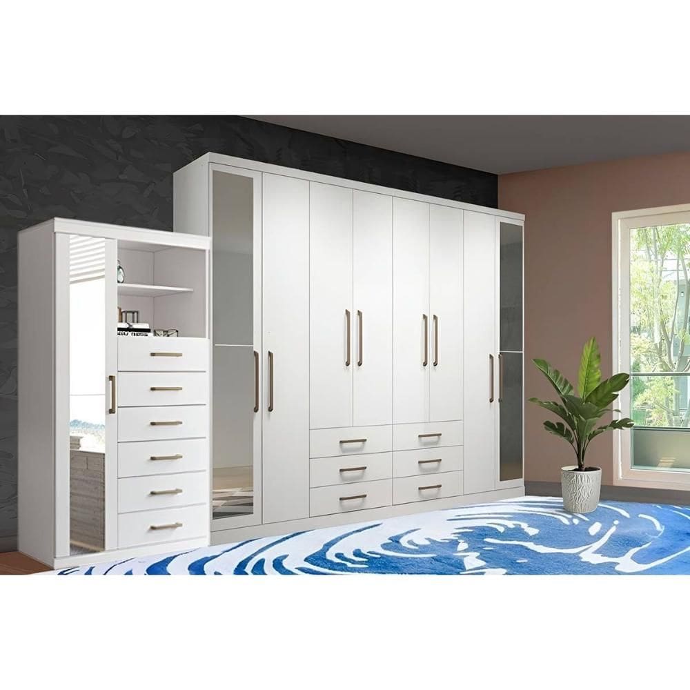 Guarda Roupa 2 Peças (1GuardaRoupa+1Cômoda) QC128 Branco - Santos Andirá