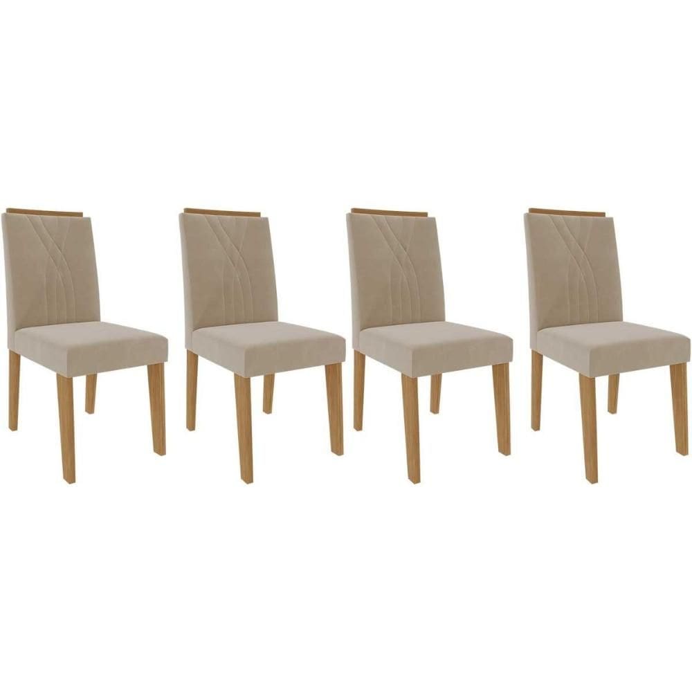 Cadeira de Cozinha Nicole Kit 4 Un Madeirado/Suede Nude Bege - Cimol