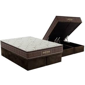 Cama Box Baú King: Colchão Anatômico Probel Guarda Costas Extra Firme + Base CRC Suede Brown (193x203)
