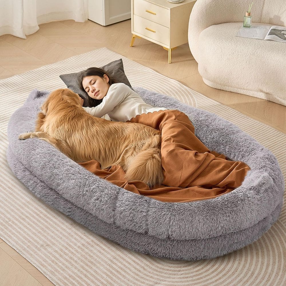 Cama Human Dog VEVOR 72x48x25cm com capa lavável cinza claro