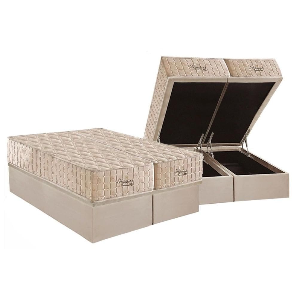 Cama Box Baú Queen: Colchão Molas Ensacadas D Angelis Anjos Superlastic Anjos Hotel + Base CRC Suede Clean (158x198)