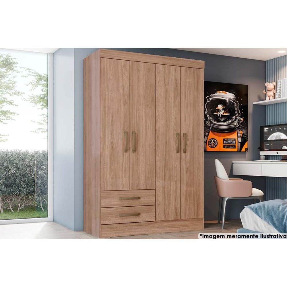 Guarda Roupa 4 Portas e 2 Gavetas Briz BE12 Jequitibá - Henn