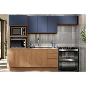 Cozinha Modulada Completa Ciela 4 Peças (2Aéreo+1Balcão+1Paneleiro) C4P77 Canela/Azul Profundo - Kappesberg