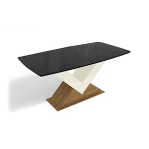 Mesa p/ Cozinha Amora c/ Tampo Madeirado c/ Vidro 90x170cm Freijo/Off White/Preto fosco/Vidro preto - Kappesberg