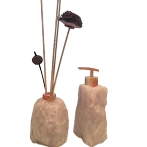 Kit Lavabo Difusor e Saboneteira Pedra Natural Quartzo Rosa