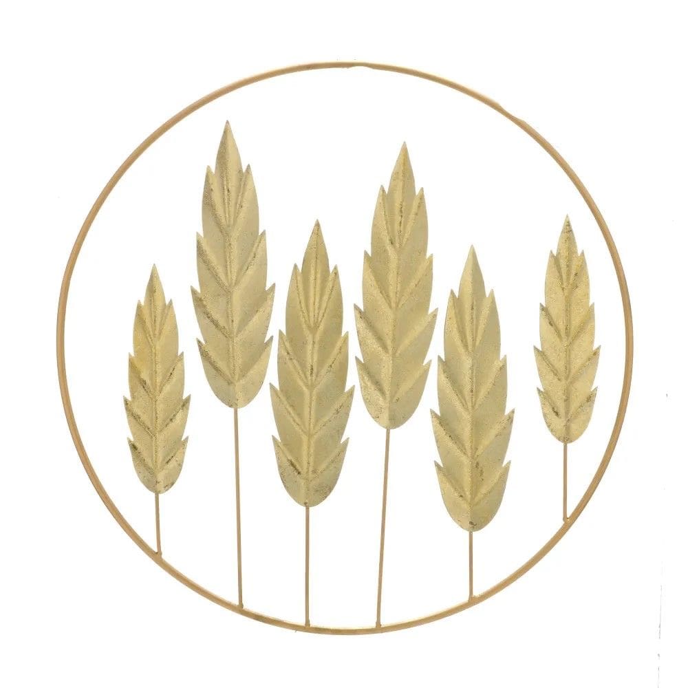 Enfeite De Parede Redondo Em Metal Dourado 50Cm