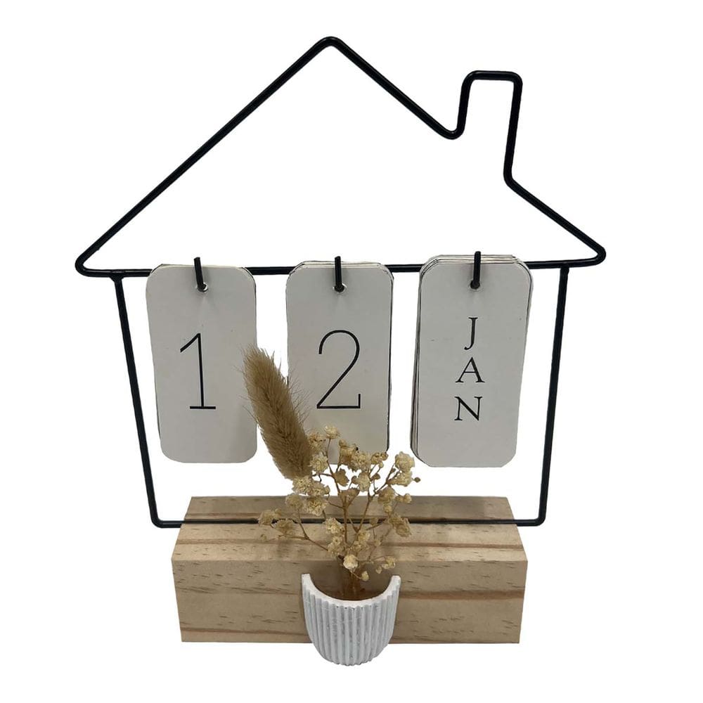 Calendario De Mesa Decorativo Em Mdf E Metal 18Cm