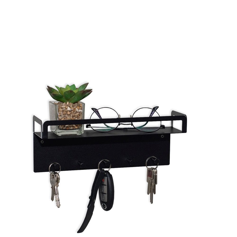 Porta-Chaves Prateleira Metal Preto 26Cm