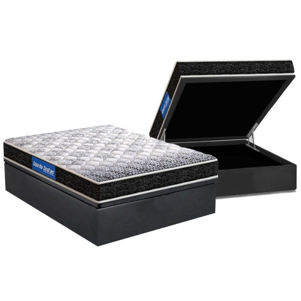 Cama Box Baú Casal: Colchão Molas Ensacadas Probel D23 Guarda Costas Super Resistente + Base CRC Suede Gray (138x188)