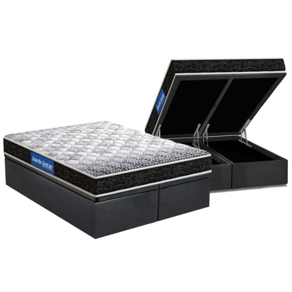 Cama Box Baú King: Colchão Molas Ensacadas Probel D23 Guarda Costas Super Resistente + Base CRC Suede Gray (193x203)