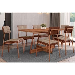 Conjunto: Mesa Sala Jantar Átria 1592 Aço c/ Tampo Madeirado 160x90cm e 6 Cadeiras Neo Rose/Freijo/Nogal - Rose/Areia - Caramelo - Carraro