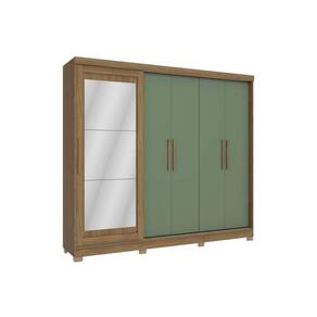 Guarda Roupa 5 Portas (1 c/ Espelho) e 4 Gavetas c/ Pés CB01N564 Nogueira/Verde - Kappesberg