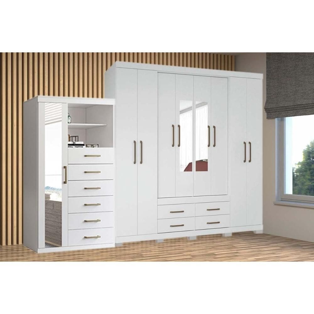 Guarda Roupa 2 Peças (1GuardaRoupa+1Cômoda) QC127 Branco - Santos Andirá
