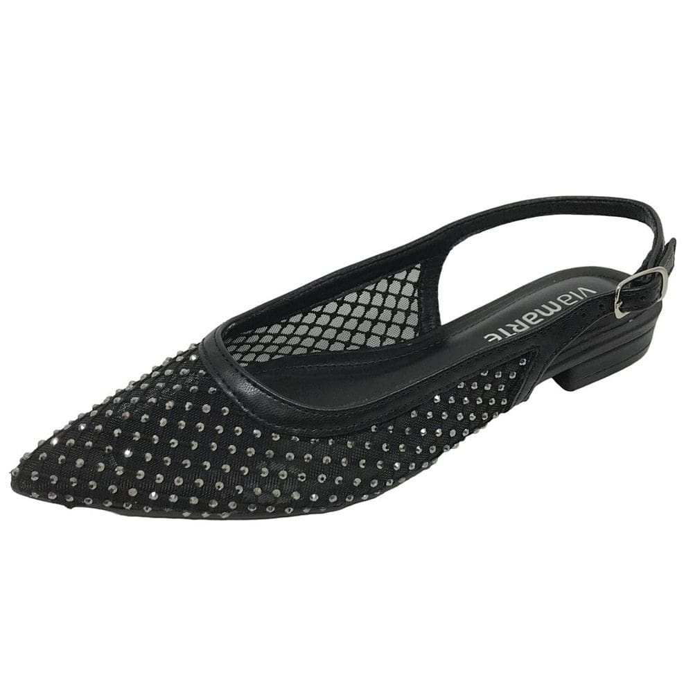 Sapatilha Bico Fino Tela de Stras Casual Conforto Via Marte