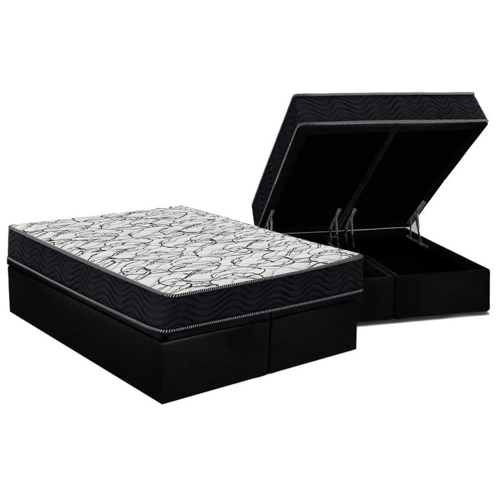 Cama Box Baú Queen: Colchão Espuma D45 Ortobom / Airtech 150 + Base CRC Suede Black (158x198)