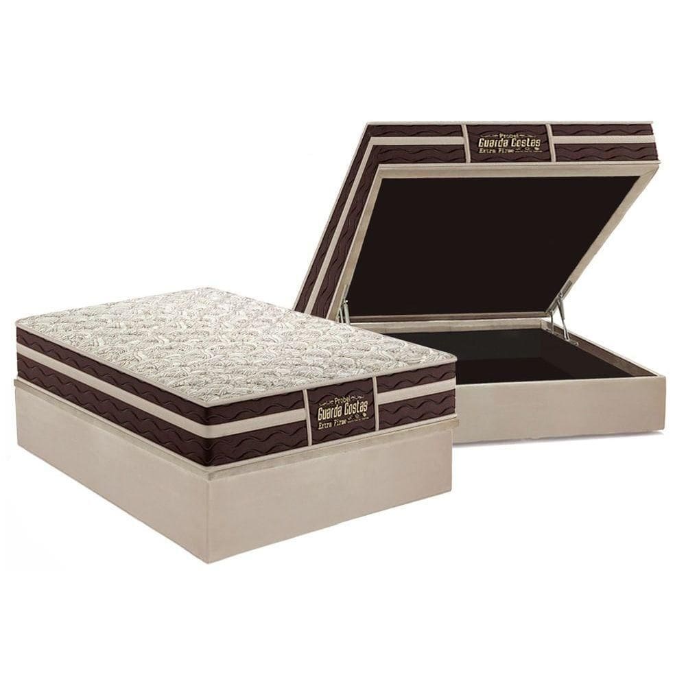 Cama Box Baú Casal: Colchão Anatômico Probel Guarda Costas Extra Firme + Base CRC Suede Clean (138x188)