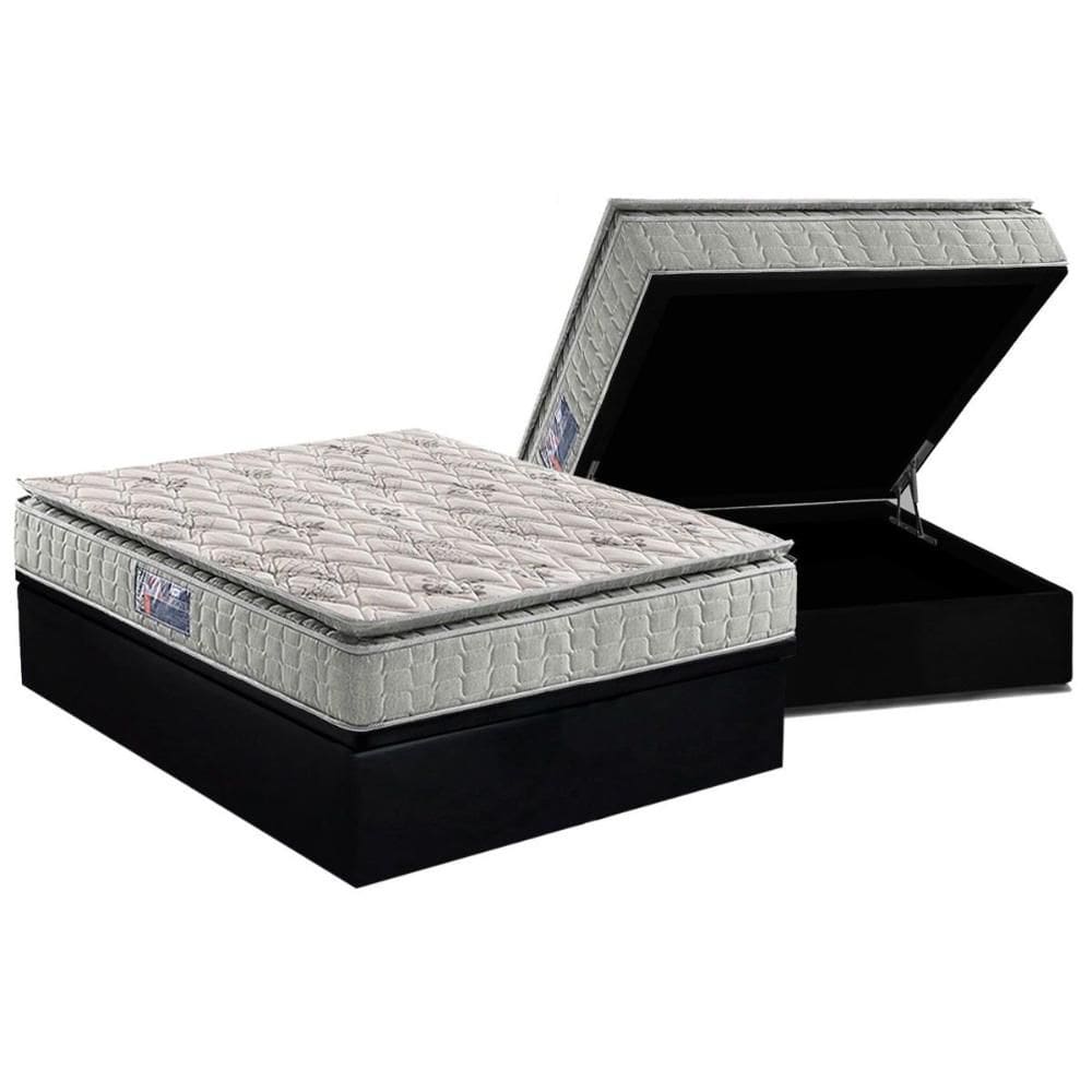 Conjunto Box Baú Casal: Colchão Espuma D Angelis Anjos D33 Orthosono One Face + Base CRC Suede Black (138x188)