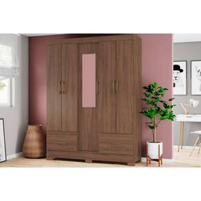Guarda Roupa 5 Portas (1 c/ Espelho) e 2 Gavetas Briz B60 Castanho - Henn