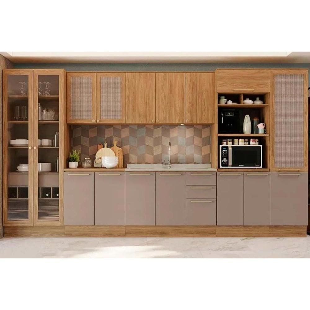 Cozinha Modulada Completa Botanic 8 Peças (2Aéreos+2Balcões+3Paneleiros+1Complemento) s/Pia C8P34 Nogueira/Fendi - Kappesberg