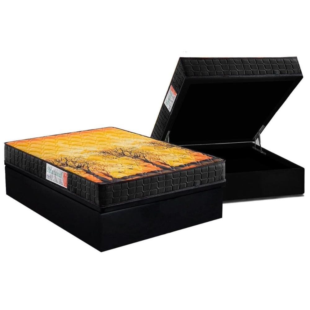 Cama Box Baú Casal: Colchão Anatômico D Angelis Anjos D28 / AG65 Pantanal Black + Base CRC Suede Black (138x188)