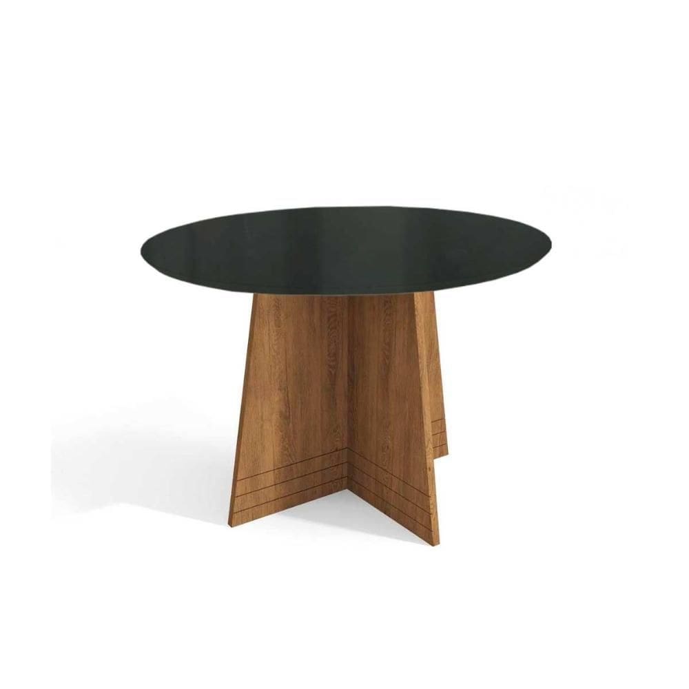 Mesa p/ Cozinha Lótus c/ Tampo Madeirado c/ Vidro 105x105cm Freijó/Preto Fosco - Kappesberg