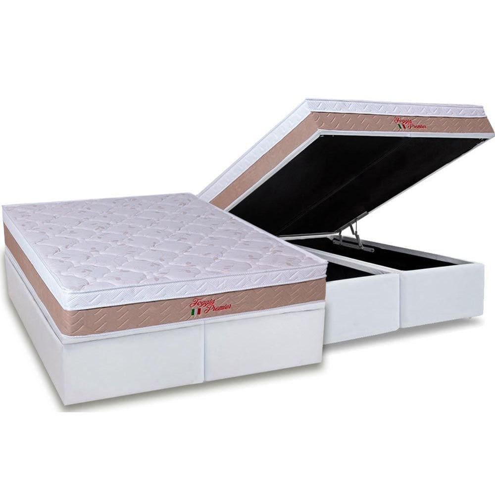 Cama Box Baú Queen: Colchão Anatômico Orthoflex Foggia Premier + Base CRC Courano White (158x198)