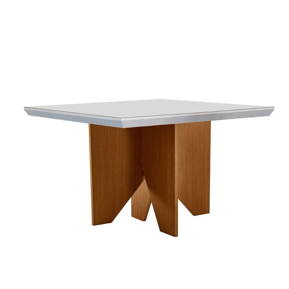 Mesa p/ Cozinha Nevada c/ Tampo 90x90cm Madeirado Vidro Canto Curvo - Imbuia/Off White - Rufato