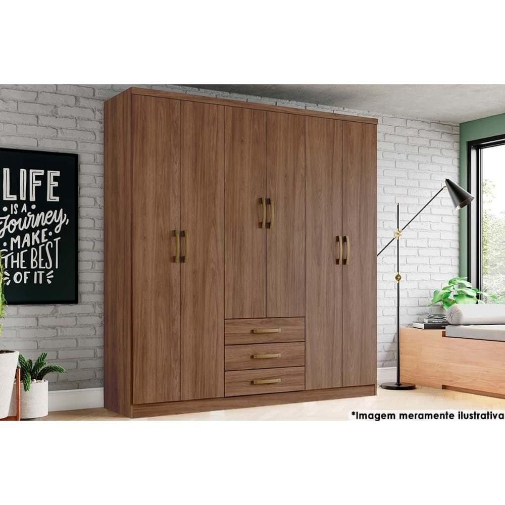 Guarda Roupa 6 Portas e 3 Gavetas Caju DA136 Castanho - Henn