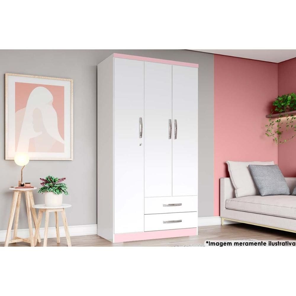 Guarda Roupa 3 Portas e 2 Gavetas Açaí DA133 Branco - Henn