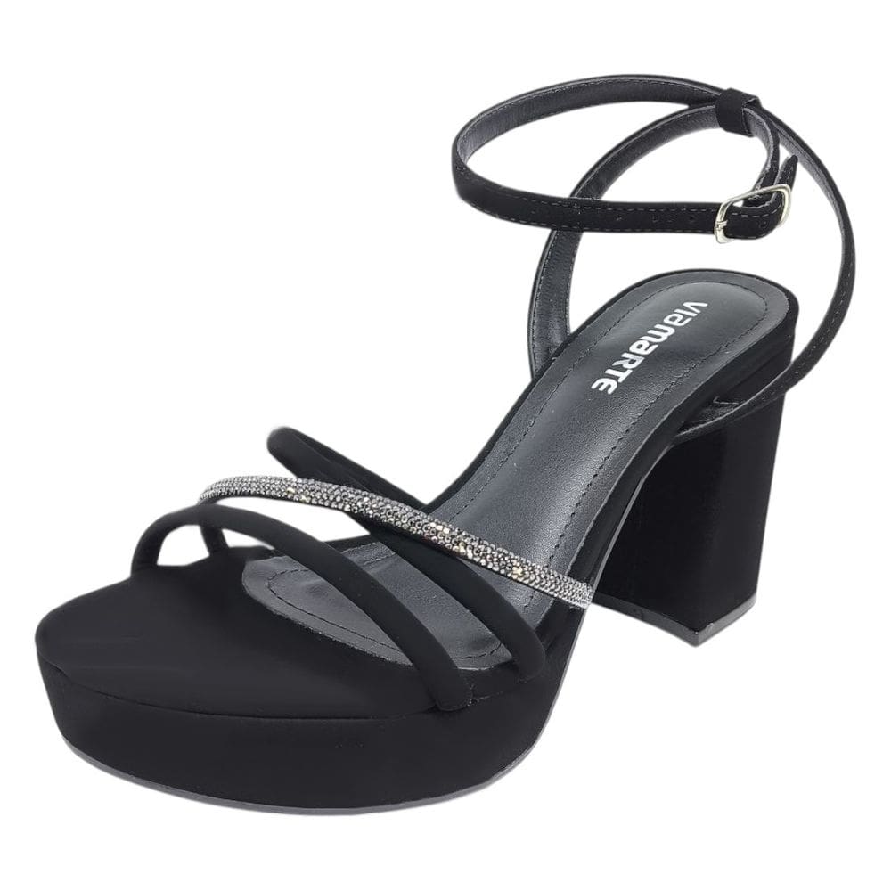 Sandália Feminina Salto Alta Strass Nobuck Via Marte