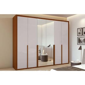 Guarda Roupa 6 Portas (1 c/ Espelho) e 6 Gavetas Imperatore Frassino/Off White - Lopas