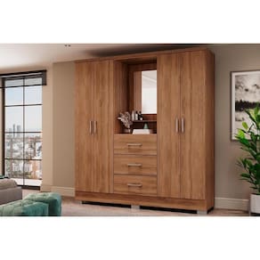 Guarda Roupa 4 Portas e 3 Gavetas c/ Espelho Roma 1181 c/ Pés Freijo - Carraro