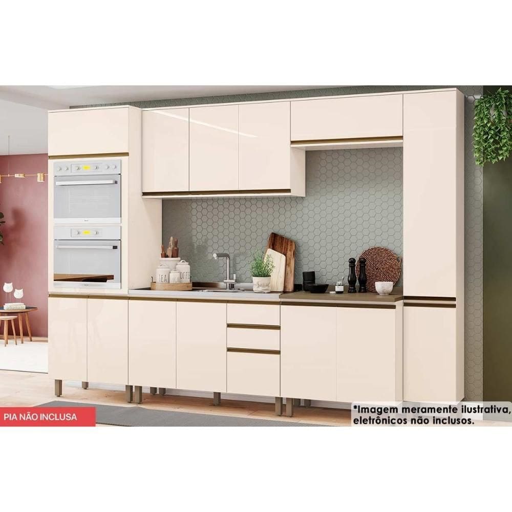 Kit de Cozinha Completa 7 Peças Connect (2Aéreos+2Balcões+2Paneleiros+1Complemento) C5P90 Off White - Henn