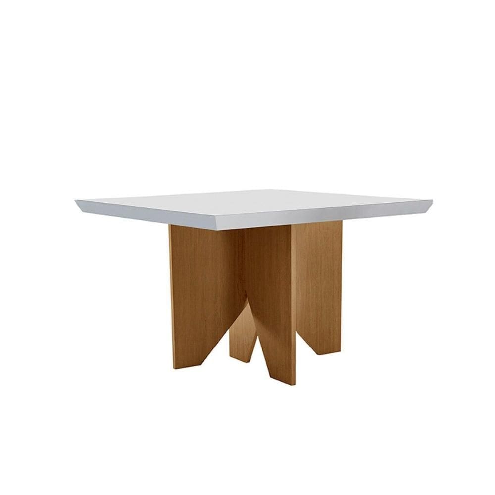 Mesa p/ Cozinha Nevada c/ Tampo 90x90cm Madeirado Vidro Canto Curvo - Imbuia/Off White - Rufato