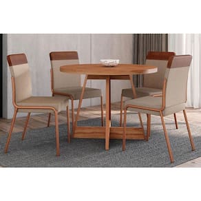 Conjunto: Mesa Sala Jantar Átria 1594 Aço c/ Tampo Madeirado 100cm e 4 Cadeiras Duo Rose/Freijó/Nogal - Rose/Areia - Caramelo - Carraro